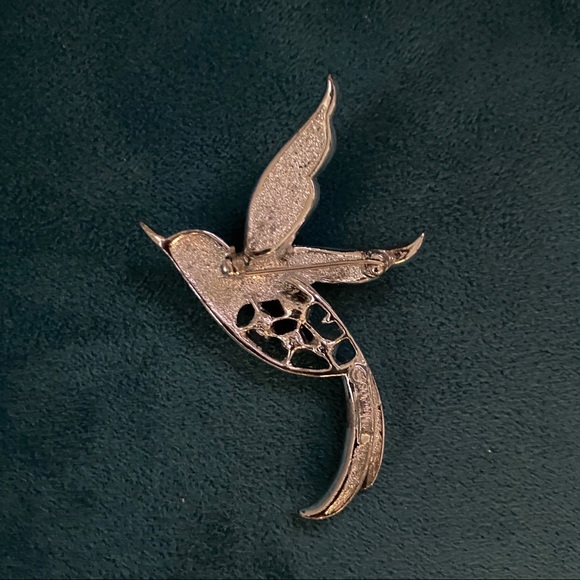 iridescent rhinestone & silver bird brooch - Picture 2 of 3